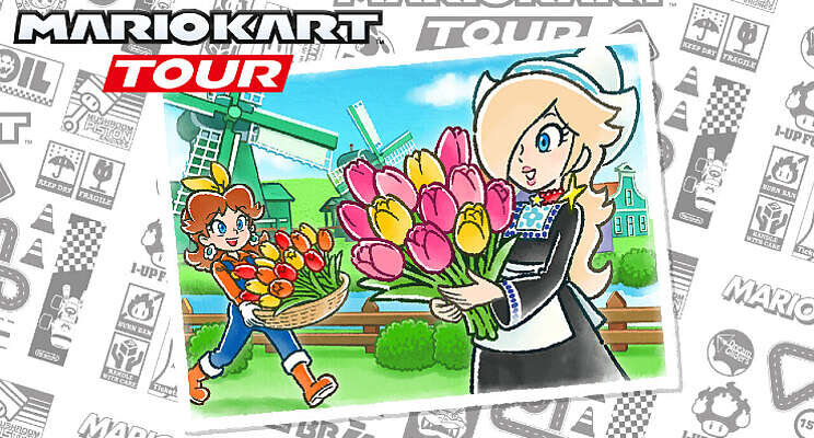 Mario kart tussen tulpen